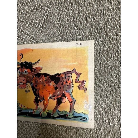 Bull Of A Boner Vintage Postcard Humor Funny Risqué 1940s Blank unused - Picture 3 of 7